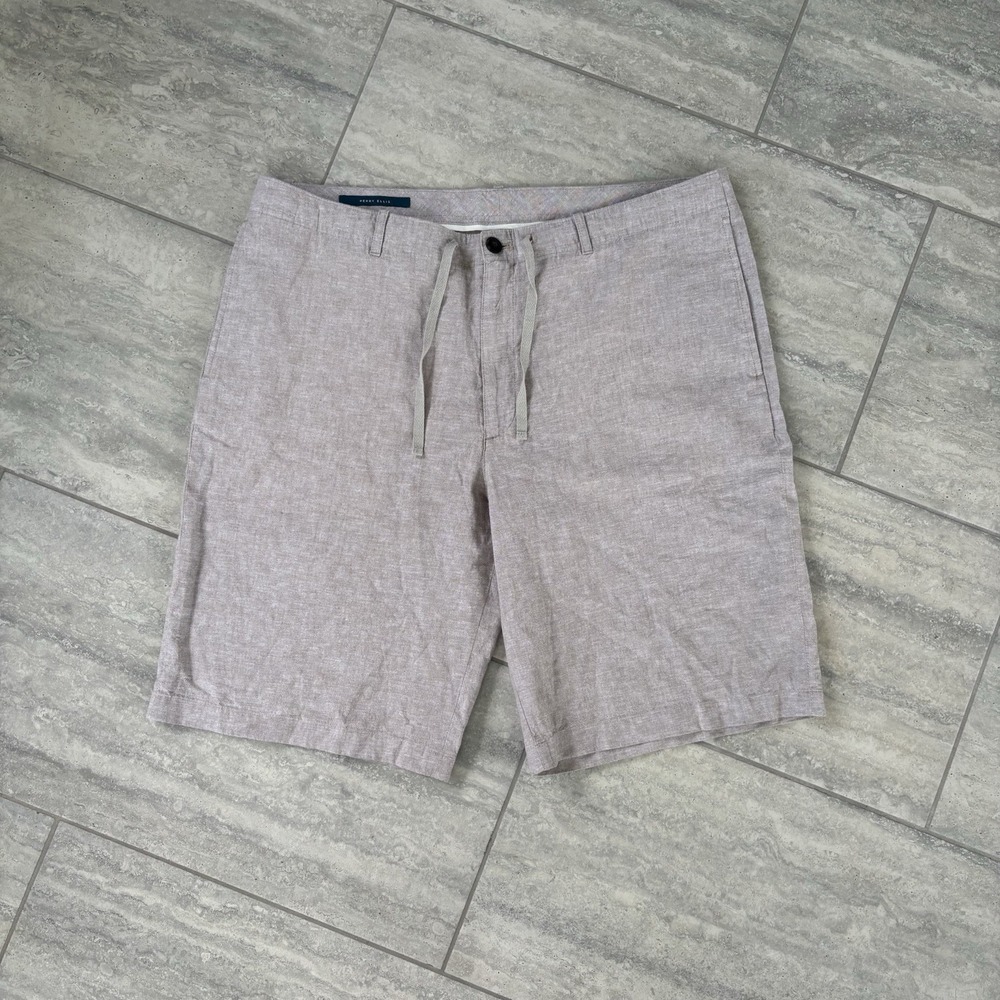 Perry Ellis Linen blend Shorts drawstring Button waist mens 36 Preppy
